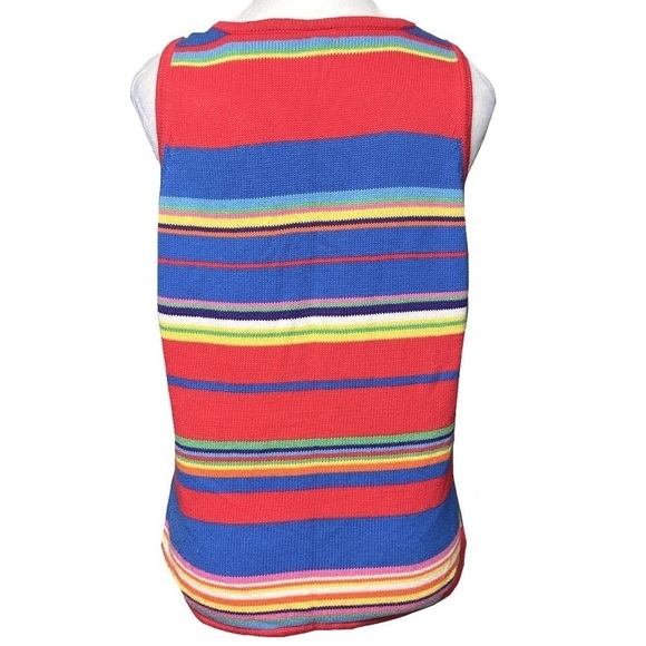 Vintage Y2K Rainbow Stripe Knit Sweater Tank Top V-Neck Made in Japan 2002 Large - Picture 3 of 12